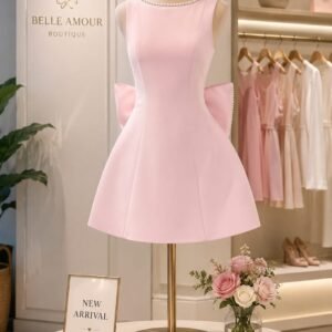 Bow Backless Dress - Baby Pink